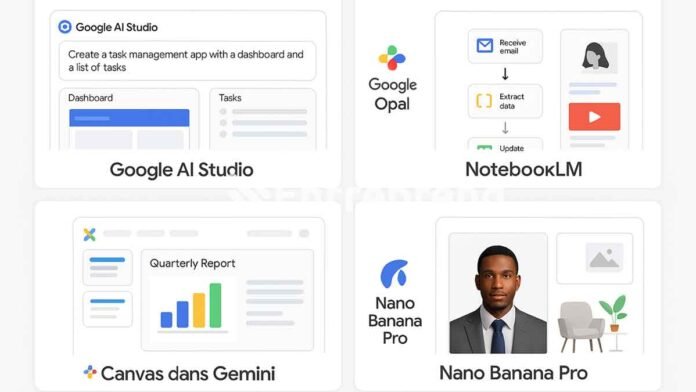 Découvrez ces applications innovantes de Google qui révolutionnent votre productivité : Google AI Studio, Opal, NotebookLM, Gemini Canvas et Nano Banana Pro.