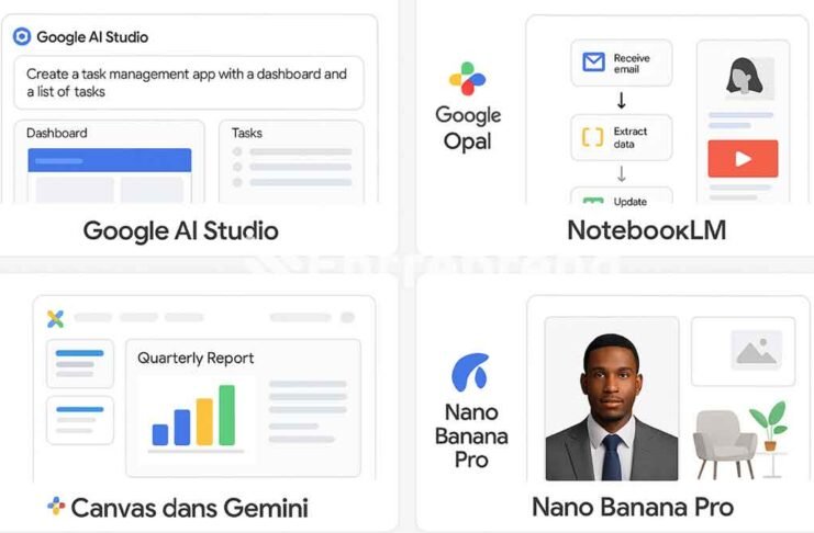 Découvrez ces applications innovantes de Google qui révolutionnent votre productivité : Google AI Studio, Opal, NotebookLM, Gemini Canvas et Nano Banana Pro.